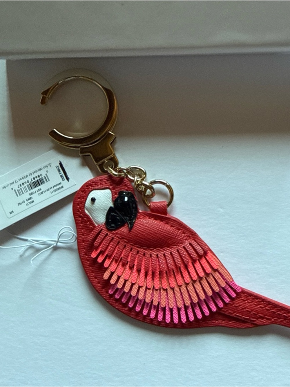 kate spade Designer Parrot Pink and Red Leather Keychain NEW in box - Picture 2 of 3